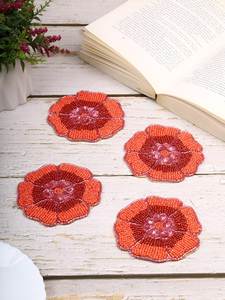 Handmade <b>Beaded</b> Flower <b>Coaster</b> Set Floral Seed Bead Table Decor - Product Image 2
