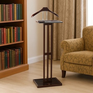 Perchero de pie de madera con base redonda y ganchos para almacenamiento en la entrada, diseño minimalista, acabado marrón - Product Image 6