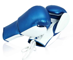 Gants de boxe professionnels en cuir bleu et blanc avec fermeture auto-agrippante, sangle de poignet réglable, antidérapants, imperméables, 14 oz, pour entraînement adulte - Product Image 3