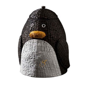Penguin Water Hyacinth Storage <b>Basket</b> <b>with</b> <b>Lid</b> Woven Animal Toy Organizer Bin Kids Nursery Laundry Hamper Liner - Product Image 3