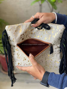 Nueva llegada occidental real hecho a mano pelo en piel Tooled cuero flecos Sling Bag mujeres elegantes ocultas llevar Casual bandolera - Product Image 6