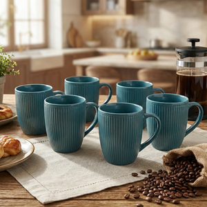 ชุดแก้วกาแฟเซรามิกสีฟ้าครามทำมือ 6 ใบ ดีไซน์โดดเด่นมีเอกลักษณ์สำหรับชาและน้ำ - Product Image 4
