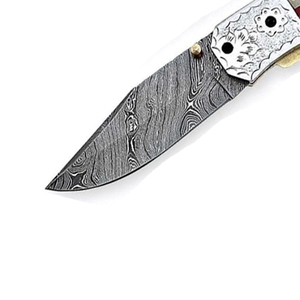 Cuchillo Plegable de Acero de Damasco Hecho a Mano de Grado Industrial Maysara Impex con Hoja de Punta Clip y Mango con Bandera de EE. UU. - Product Image 4