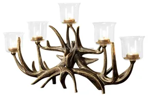 Portavelas Metálico con Forma de Asta de Ciervo con 5 Copas de Vidrio para Decoración del Hogar, Uso en Mesa, Diseño Resistente al Calor - Product Image 2