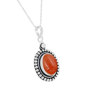 Collier pendentif ovale de luxe unisexe en cornaline naturelle sertie clos, en argent sterling 925, fait main - Product Image 2