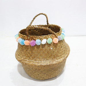 Trending Natural Palm Leaf <b>Belly</b> <b>Basket</b> Eco-friendly Foldable Sundries Organizer Case - Product Image 6
