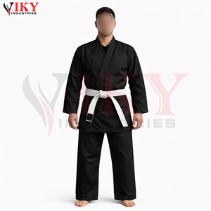 Tenue d'arts martiaux respirante de haute qualité, résistante, service OEM ODM, uniforme de karaté en toile noire avec ceintures blanches - Product Image 4