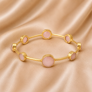 Bracelet jonc minimaliste ElJoyero GB53 plaqué or 18 carats avec calcédoine rose, bijou cadeau pour femme - Product Image 5