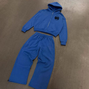 Conjunto de Sudadera con Capucha y Pantalones Deportivos para Hombre, Color Personalizado, Estilo Urbano Vintage, Algodón, con Cierre - Product Image 1