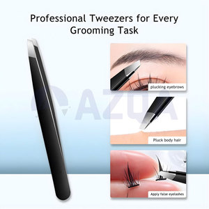 Pinzas Profesionales de Acero Inoxidable con Punta Inclinada y Recubrimiento Negro para Dar Forma a las Cejas y Cuidado de la Belleza - Product Image 3