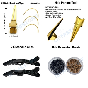 Kit d'outils pour extensions capillaires dorées avec pince à micro-perles à 2 trous et pince d'ouverture, crochet de tirage et pinces à cheveux - Product Image 5