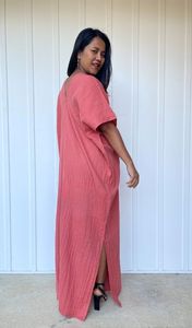 Robe longue en coton double gaze, coupe ample, robe d'été respirante, robe bohème, robe de détente à fente latérale - Product Image 3