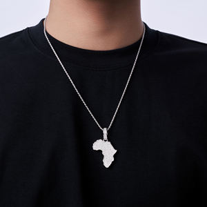 Collar con colgante de mapa de África y bandera con diamante de moissanita, color plata, joyería llamativa, regalo - Product Image 6
