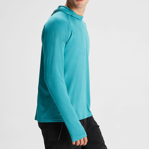 เสื้อยืดแขนยาวมีฮู้ดผู้ชาย สีพื้น แห้งเร็ว ผ้าไม่ทอ 100% ผ้าฝ้าย ระบายอากาศ เป็นมิตรกับสิ่งแวดล้อม เสื้อกีฬา โลโก้ด้านหน้า - Product Image 4
