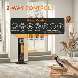 Caminetto Elettrico Autoportante da 31 Pollici 1400W con Cornice in Vetro Nero, Display LED, Oscillazione, Telecomando e Timer 12H per Uso Interno - Product Image 6