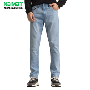 Premium Mens Light Blue Denim Jeans Straight Leg Regular Fit Soft Cotton Fabric Classic Five Pocket Design Versatile Casual Pant - Product Image 1