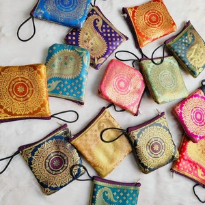 Elegant Brocade Potli <b>Pouch</b> Set for Women Handmade Ethnic Coin Purse Banarasi Silk Zipper Colorful Jacquard <b>Mini</b> <b>Pouches</b> - Product Image 1