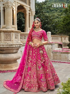 Pink Embroidered Bridal <b>Lehenga</b> Choli with Dupatta Heavy Workmanship Wedding Party Women - Product Image 2