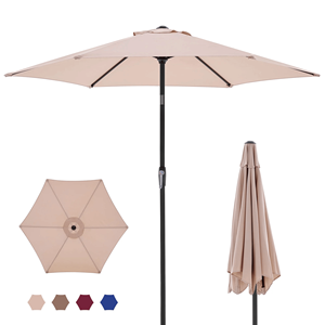 Parasol de terrasse extérieur de 2,3 m avec mécanisme d'inclinaison à bouton et manivelle, design à 6 baleines, tissu imperméable UV15+ pour patios - Product Image 1