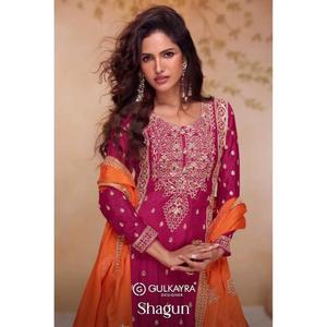 Traje Salwar Shagun de Diseñador Gulkayra, Tela Chinon Auténtica, Bordado y Trabajo a Mano, Ropa Étnica Elegante, Atuendo Festivo para Fiestas - Product Image 1