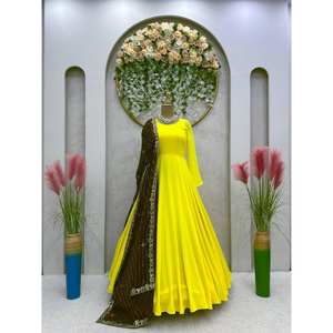 Hilo y secuencia de trabajo Anarkali vestido de fiesta de noche modesta - Product Image 1