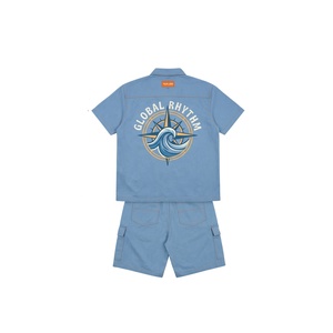 Nuevo conjunto de pantalones cortos con botones personalizados, estampado con logotipo, ropa urbana para hombre, conjunto de camisa y pantalones cortos de mezclilla para hombre - Product Image 3