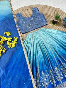Nuevo Conjunto de Lehenga Choli de Seda Azul para Niñas, con Lentejuelas Bordadas, Estilo Bollywood, para Bodas Indias y Pakistaníes, 2026 - Product Image 2