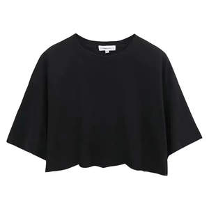 T-shirt court pour femme style coréen été 2023, en jersey de coton doux, col rond, manches raglan, blanc, 210g, personnalisable avec logo, vente en gros - Product Image 5