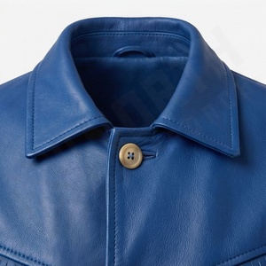 Veste en cuir véritable bleu premium pour homme avec franges, épaules et dos brodés, style motard, personnalisation OEM disponible - Product Image 5