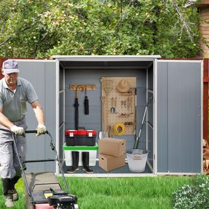 Casetta da Giardino Impermeabile in Resina 5x3FT con Porte Chiudibili a Chiave per Biciclette e Mobili da Esterno - Product Image 1