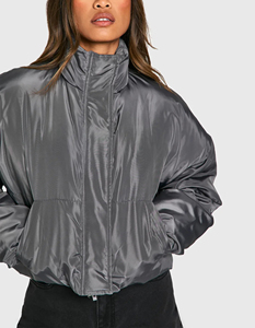 OEM Hot Sale Winter Casual Wear Women's Dyed Cotton <b>Puffer</b> <b>Jacket</b> Shinny <b>Cropped</b> Long Sleeve Oversized Waterproof Windproof - Product Image 2