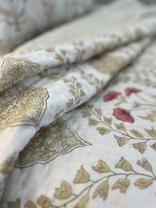 Nouvelle Arrivée 2026 Ensemble de Couette en Coton Jaipuri Imprimé à la Main Motif Floral Beige Doux et Rose Pâle, Couette Réversible Chevron - Product Image 2