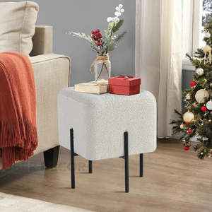 Frova Boucle Upholstered Ottoman Stool Modern Minimalist Accent <b>Seat</b> with Metal Legs for Living Room & Bedroom - Product Image 4
