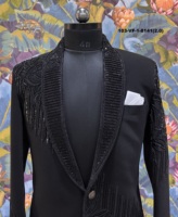Blazer Negro TR Lachka de Lujo para Celebraciones, Chaqueta de Esmoquin Asimétrica con Cuentas 3D Shadow Ray