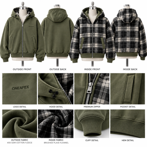 เสื้อแจ็คเก็ตฮู้ดซิปแบบกลับด้านได้ ONEAPEX สกรีนโลโก้ได้ตามสั่ง ทรงโอเวอร์ไซส์ สตรีทแวร์ ผู้ผลิตขายส่ง - Product Image 5