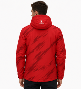 Veste softshell rouge pour homme, personnalisée, imperméable, coupe-vent, à capuche, pour activités de plein air – Veste de sport d'hiver légère à fermeture éclair intégrale, sublimation - Product Image 2
