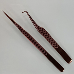 แหนบต่อขนตาคุณภาพสูง Diamond Grip ใช้ซ้ำได้ แบรนด์ส่วนตัว สีโรสโกลด์ สแตนเลสสตีล ปลายไฟเบอร์ 45/90 องศา สำหรับต่อขนตาวอลลุ่ม - Product Image 2