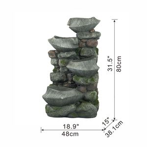 Fontaine d'eau en pierre autoportante à 4 niveaux, 19x15x31,5 pouces, intérieur/extérieur, avec éclairage LED, bol en polyrésine - Product Image 3