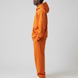 Premium Bright Orange Full Zip Hoodie And Jogger Set Heavyweight Cotton Fleece Custom Logo Tracksuit Casual Streetwear Outfit - Product Image 3