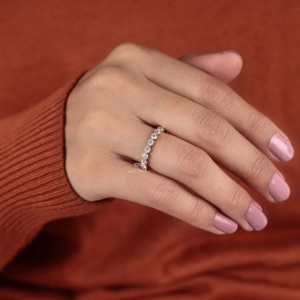 แหวนเพชรทรงกลมแบบฝังเพชรเต็มวง 14K ทองคำเหลือง แหวนแต่งงานแบบซ้อนได้ แหวนครบรอบแต่งงาน ขายส่ง - Product Image 4