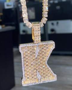 Collier Pendentif Lettre K Luxe Sertie de Diamants pour Homme, Style Hip Hop, Pendentif Initial K Personnalisé, Diamant Baguette, Chaîne Plaqué Or, Bijoux - Product Image 2