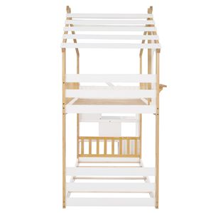 Letto a castello singolo + singolo Natural + White con contenitore e sponda di protezione, letto a casetta per bambini (Vecchio SKU LT000308AAK) - Product Image 6
