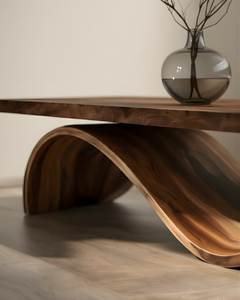Mesa de Centro Moderna Hecha a Mano de Madera Maciza con Base Ondulada Escultural, Muebles Minimalistas para Sala de Estar - Product Image 2