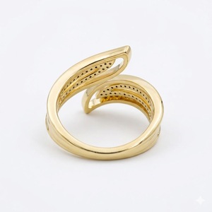 แหวนทองคำขาว 14K/18K ประดับเพชรแล็บโกรว์รูปใบไม้คู่ ดีไซน์คลื่น 0.5 กะรัต แหวนเพชรแบบปรับขนาดได้ เครื่องประดับสุดหรู - Product Image 4