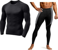 Conjunto Deportivo de Compresión de 2 Piezas para Hombre, Spandex/Nylon, Sin Costuras, Secado Rápido, Transpirable, Elástico en 4 Direcciones, Cintura Alta