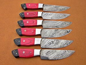 Juego de 5 cuchillos para carne de acero de Damasco hechos a mano con punta de gota, mangos de madera, grado industrial, 3 años de garantía, OEM/ODM/OBM - Product Image 4