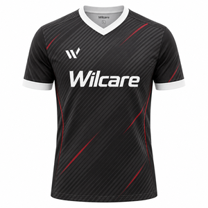 Wilcare Men's Black Sport Shirt With <b>Red</b> <b>Stripes</b> Sublimation Print Breathable Polyester Adult <b>Top</b> cheap price breathable - Product Image 2