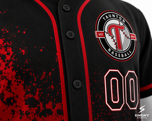 Maillot de baseball pour homme SINEWY SPORTS, personnalisable avec le nom et le numéro de l'équipe, sublimé, rouge et noir, respirant, manches courtes, coupe classique pour adulte - Product Image 4