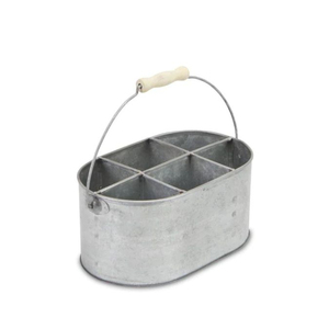 Moderno Porta Utensilios de Metal Galvanizado Estilo Granja con Asa de Madera, Cesto Ovalado de Hierro para Cubiertos, para Encimera de Cocina o Mesa de Restaurante - Product Image 1