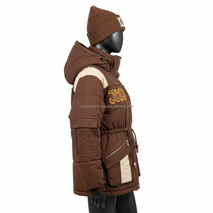 Chaqueta acolchada de poliéster y algodón GSM 320 Premium para mujer, con paneles Beige tono marrón, chaqueta acolchada con logotipo personalizado bordado para mujer - Product Image 3